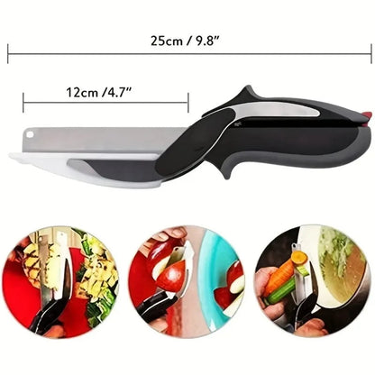 BuytheBliss®2 in 1 Salad Chopper Vegetable Cutter with Built-in Cutting Board Food Cutter Kitchen Scissors Cut Vegetables Cut Fruits