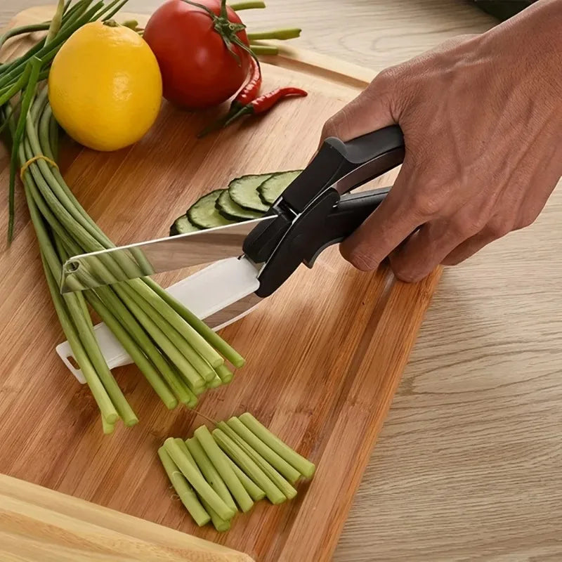 BuytheBliss®2 in 1 Salad Chopper Vegetable Cutter with Built-in Cutting Board Food Cutter Kitchen Scissors Cut Vegetables Cut Fruits